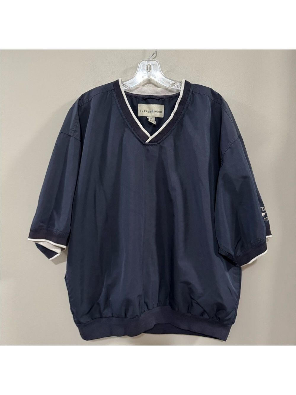 Men's Cutter & Buck Golf V-Neck Pullover Clima Windbreaker- Navy. Size L
